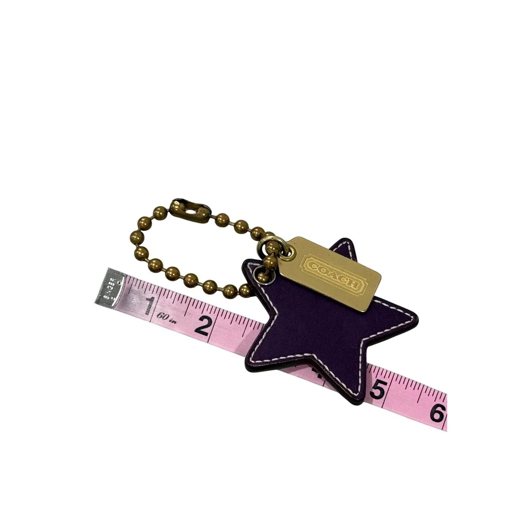 VTG Coach Purple Leather Star Bag Charm Gold Metallic Keychain Hangtag Brass